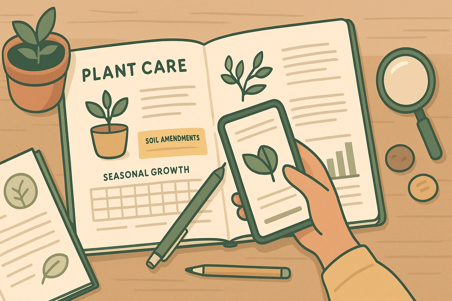 A plant care journey lying on the table.