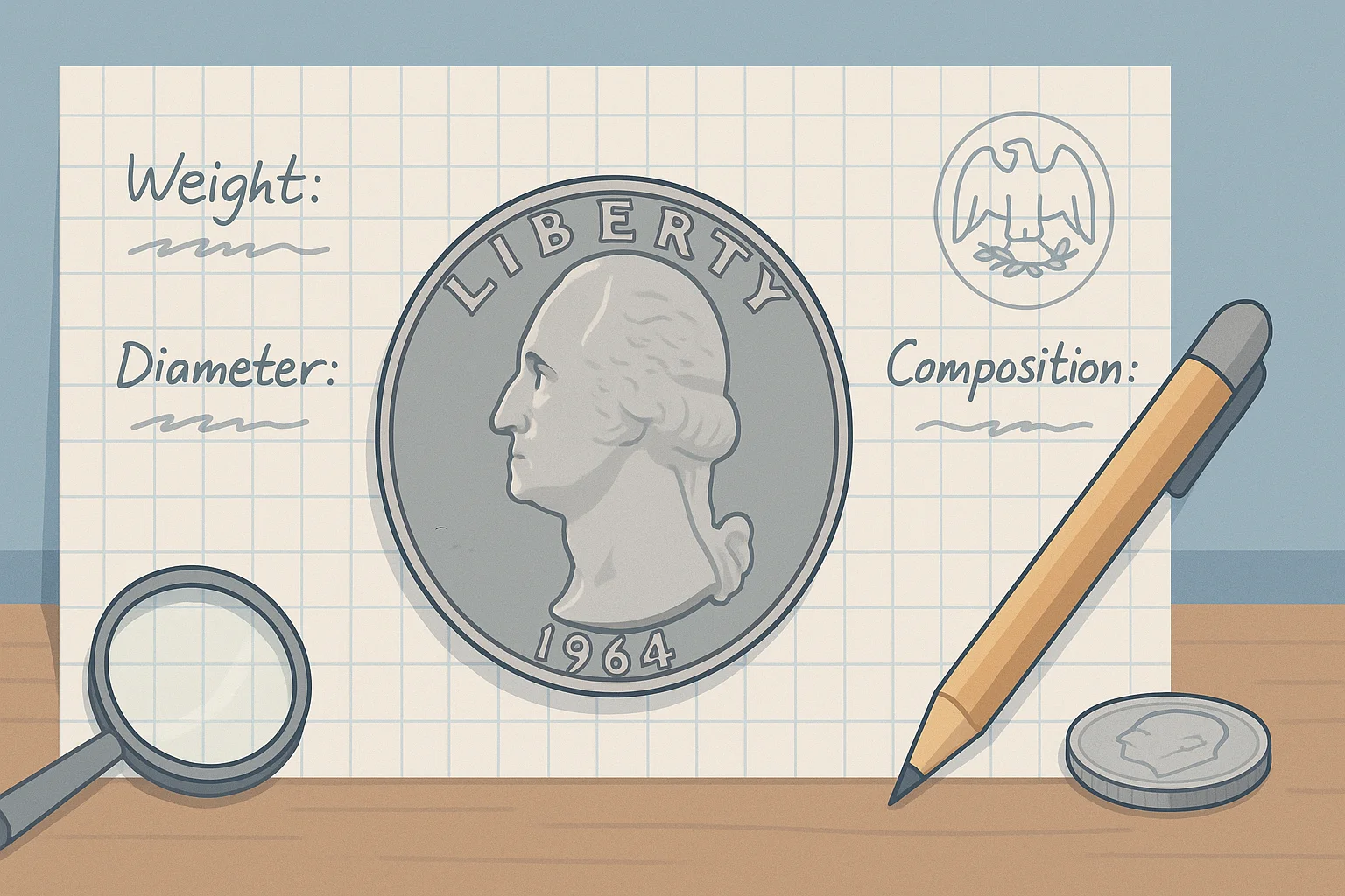 A 1964 coin with hand-written notes.
